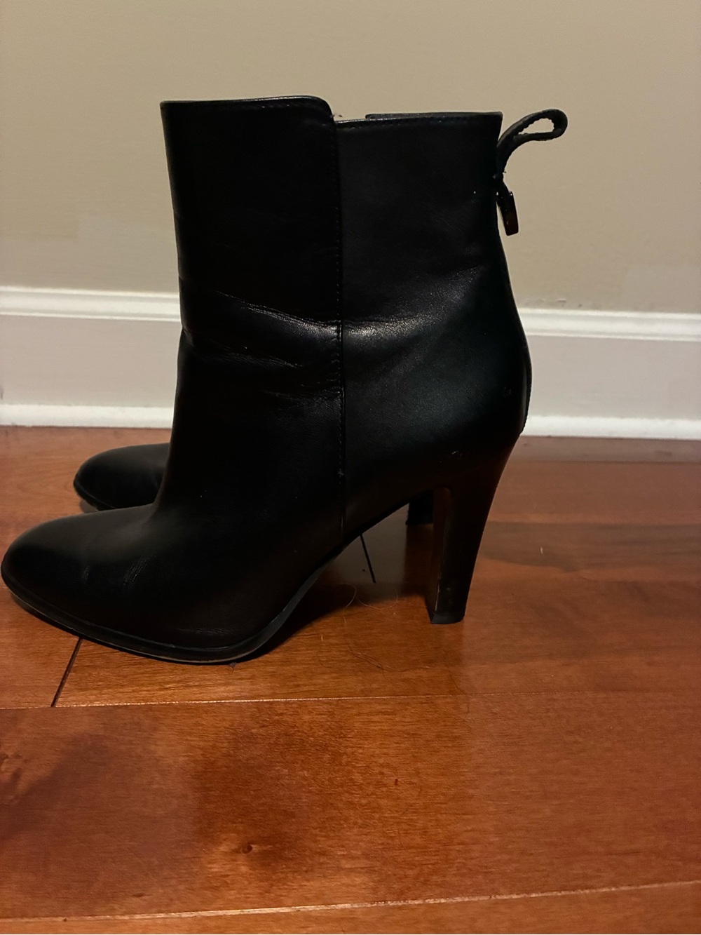 Coach Black Leather High-Heel Ankle Boots